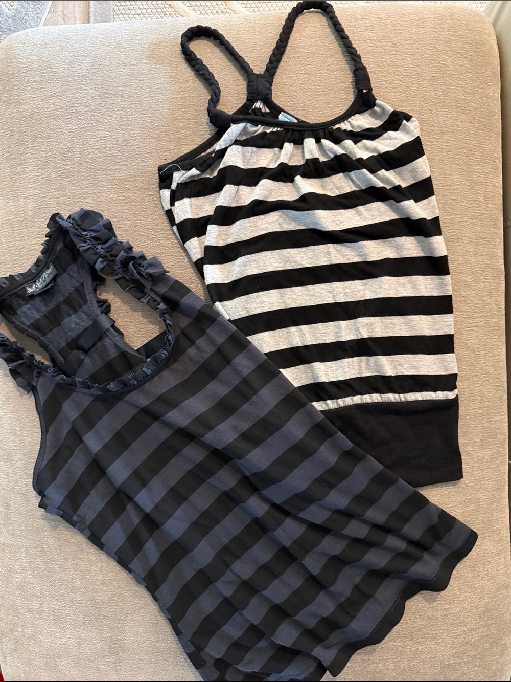 Self Esteem Black & White and Black & Navy Striped Tank Tops